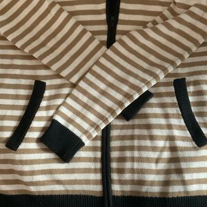 CAbi 6648 Zip-Up Sweater in Black and Tan Stripes